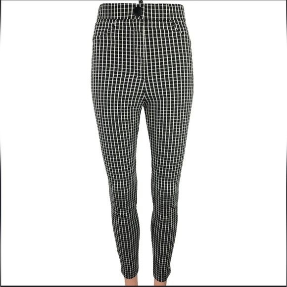 Zara Pants - Zara Black White Checkered Plaid Hi-Rise Flat Front Trouser Leggings Pant Size S
